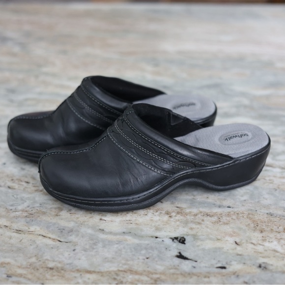 Softwalk Womens Abby Black Leather Comfort Clog Slip On Shoes Size 9 Narrow 9N - Picture 3 of 8